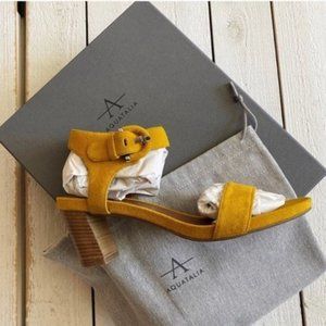 Aquatalia Brenna Suede Buckle Sandal Heel